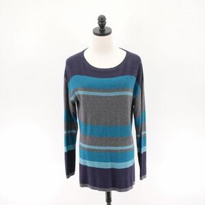 Talbots Scoop Neck Blue Teal Gray Medium Sweater Rayon Nylon Cotton‎